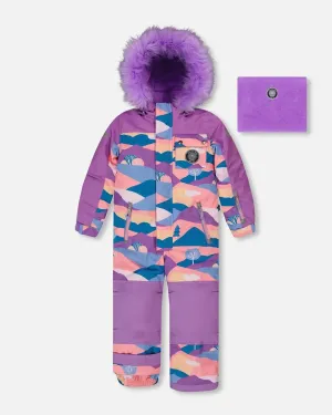 One Piece Snowsuit Mauve Printed Landscape