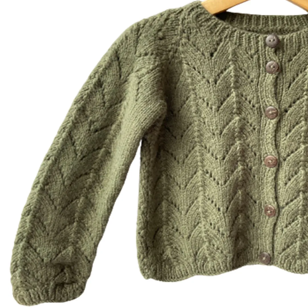 Organic Wool | Cardigan | Olive Green | Size- 18 Month