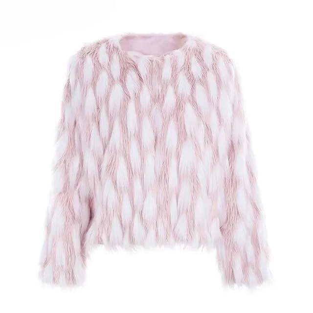 Pinky Feathered Faux Fur Coat