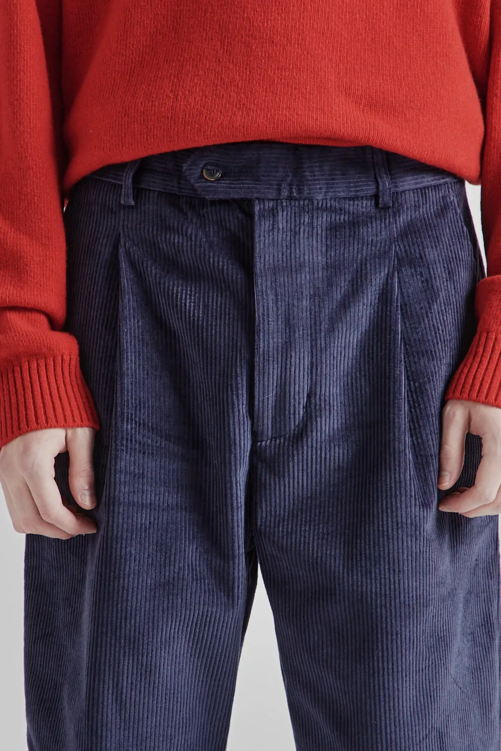 Pleat Cord Pants - Navy