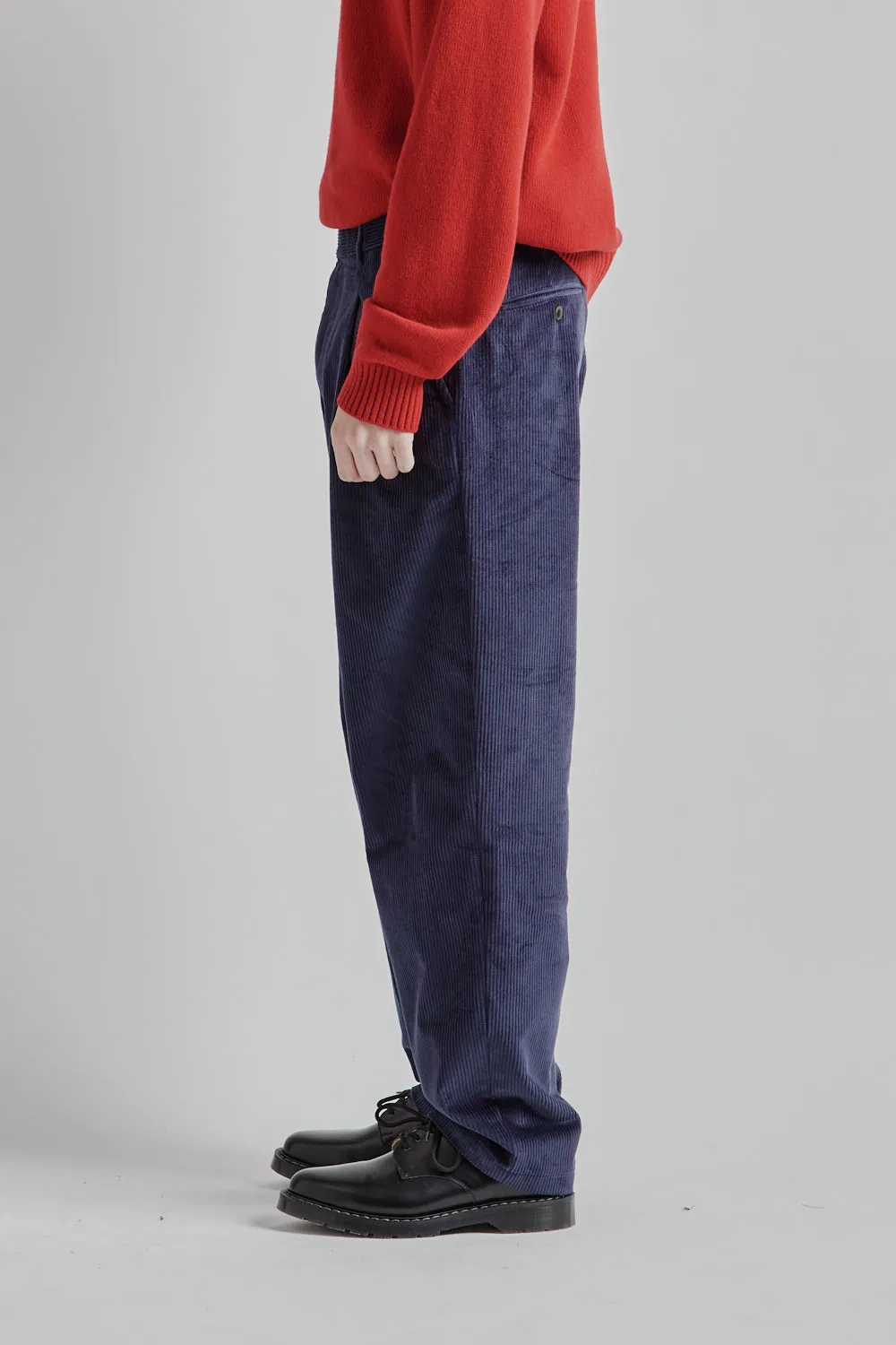 Pleat Cord Pants - Navy