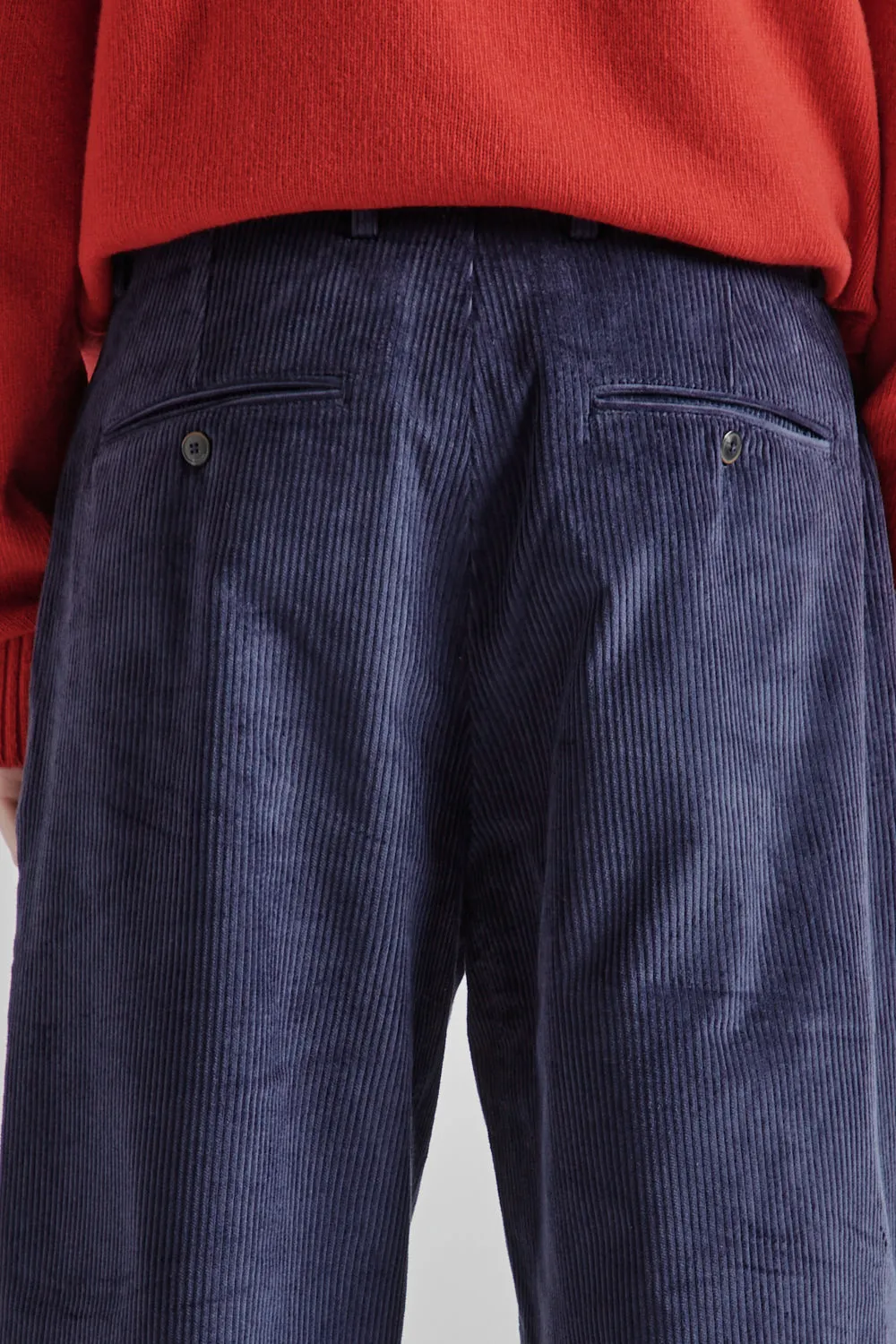 Pleat Cord Pants - Navy