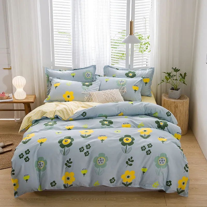 Premium Aloe Cotton Bedding Set – Elegant Plant & Flower Print, 4-Piece Collection