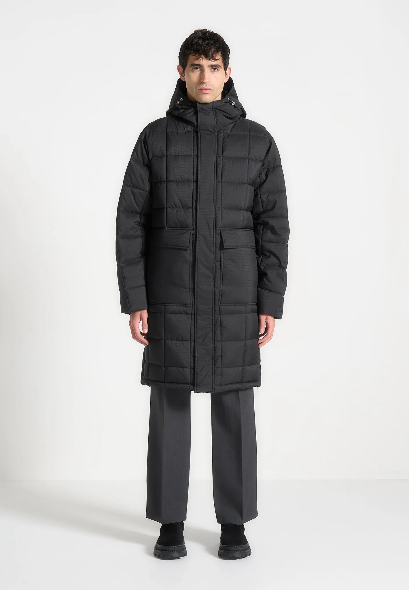 Quilted Longline Puffer Coat - Black