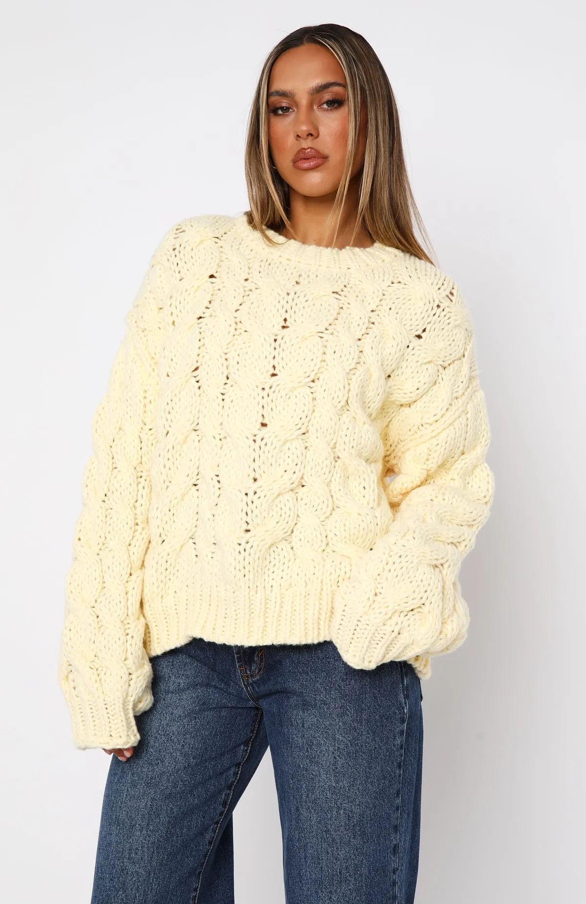 Real Feelings Oversized Knit Sweater Lemon