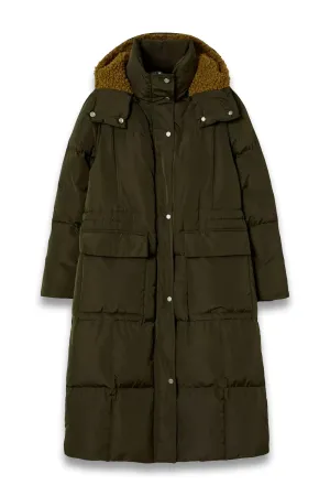 Rela Longline Puffer Coat, Dark Kale