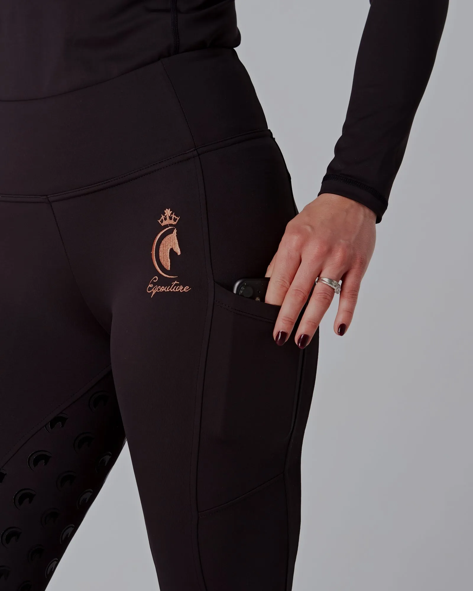 Rose Gold & Black Riding Leggings / Tights with Phone Pockets - BLACK/ROSE GOLD