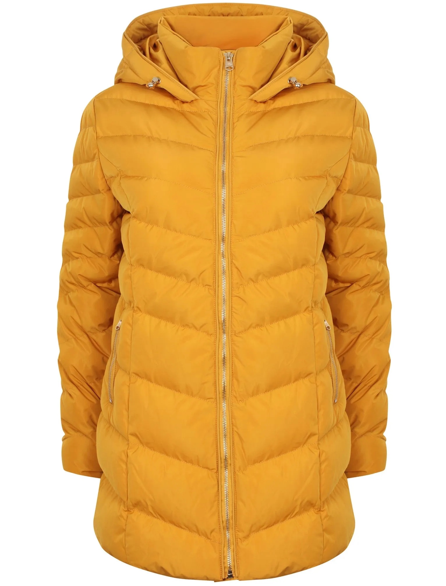 Safflower Longline Quilted Puffer Coat In Old Gold - Tokyo Laundry