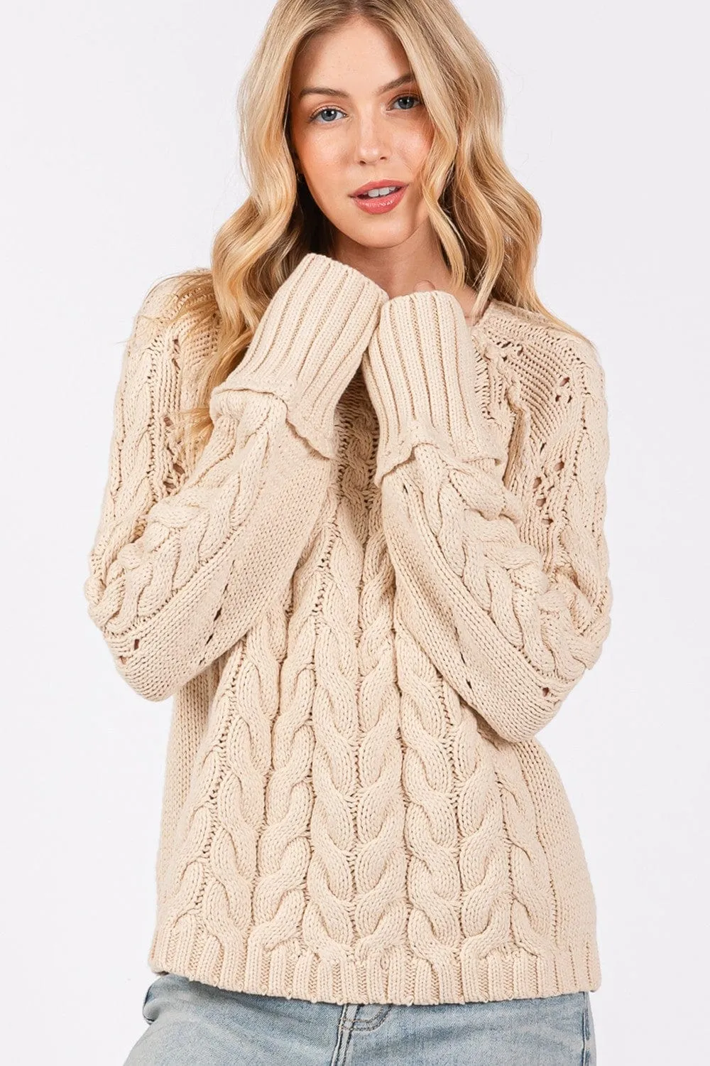 SAGE   FIG Cable-Knit Long Sleeve Sweater