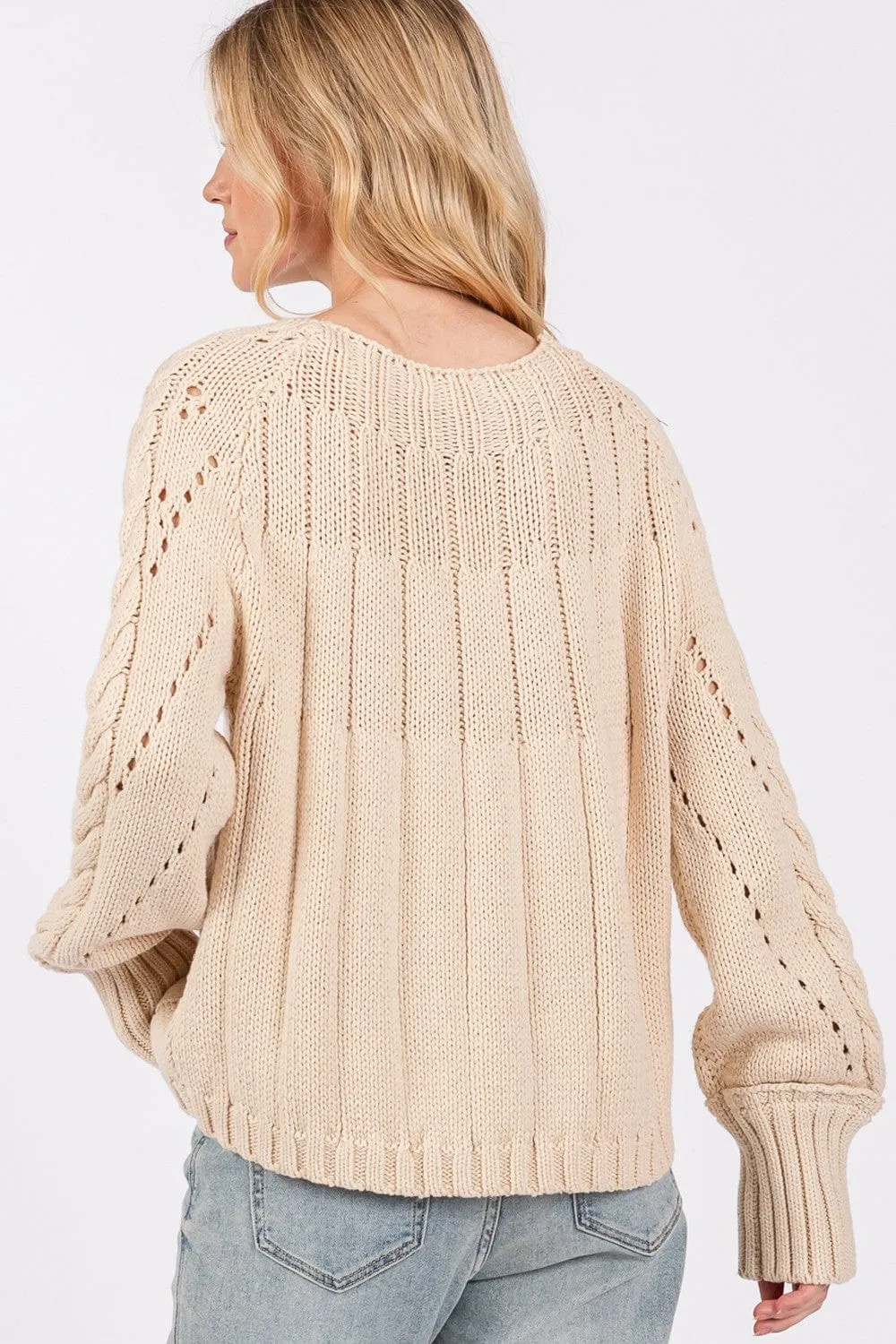 SAGE   FIG Cable-Knit Long Sleeve Sweater