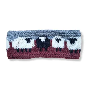 Sheep Headband (100% Handknitted Wool) Burgundy