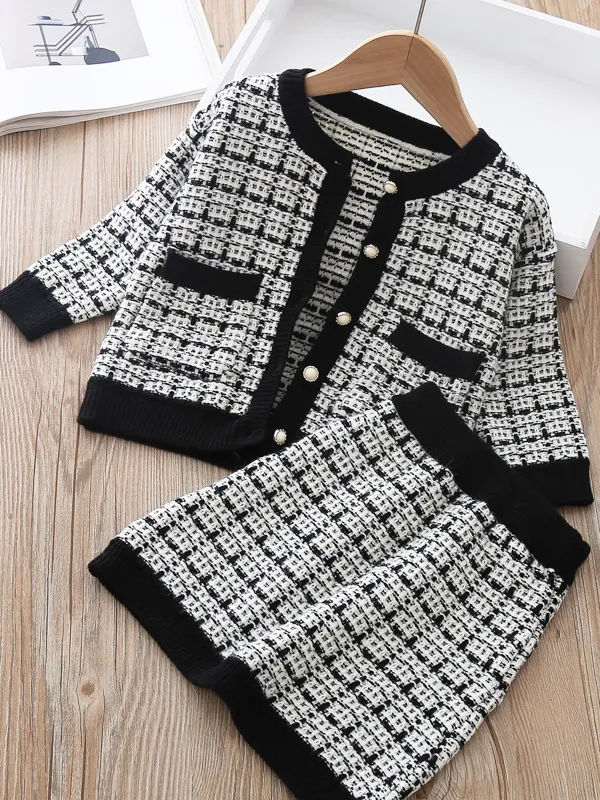 So Sharp Tweed Cardigan And Skirt Set