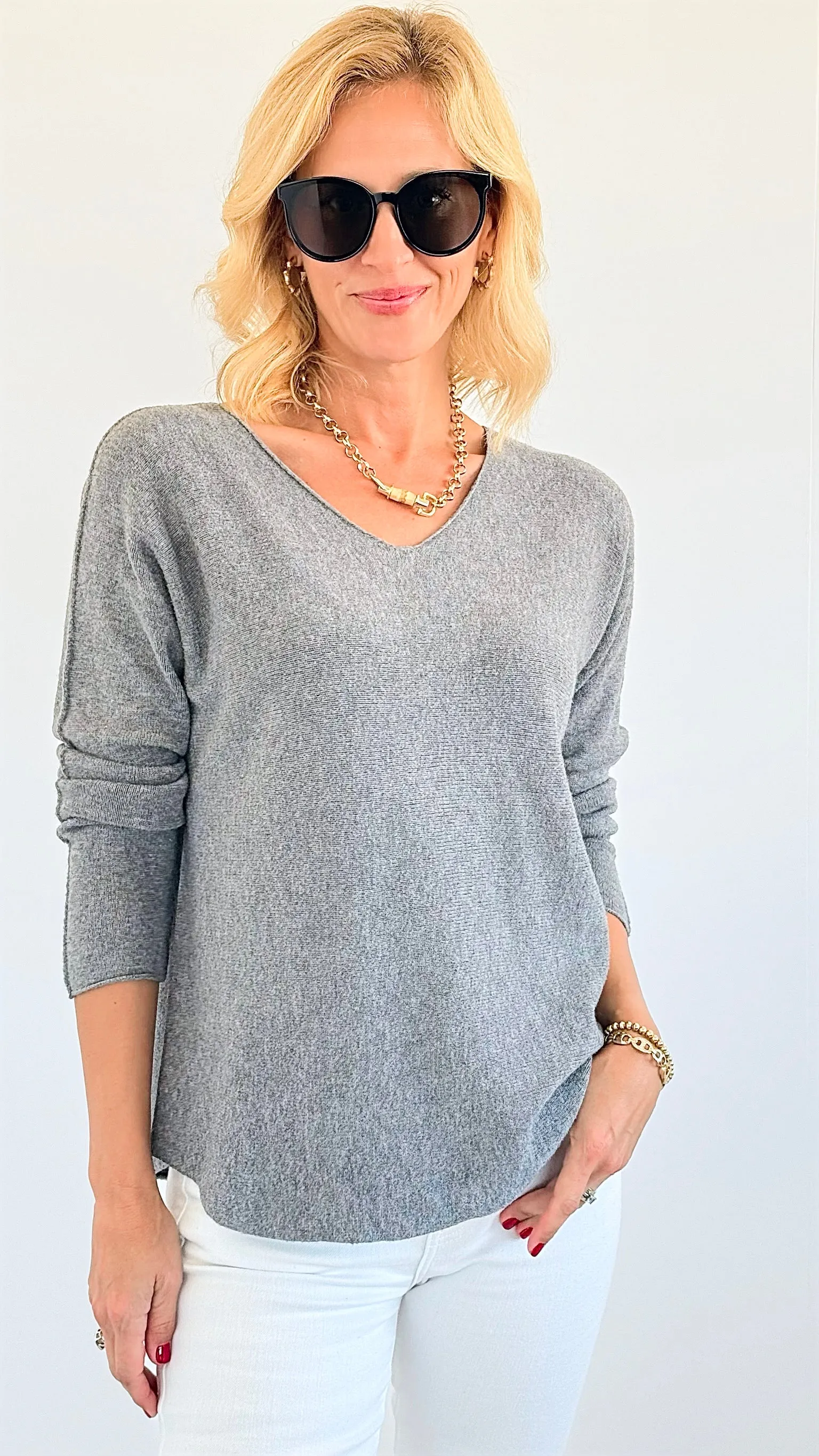 Soho Italian V-Neck Pullover - Heather Gray