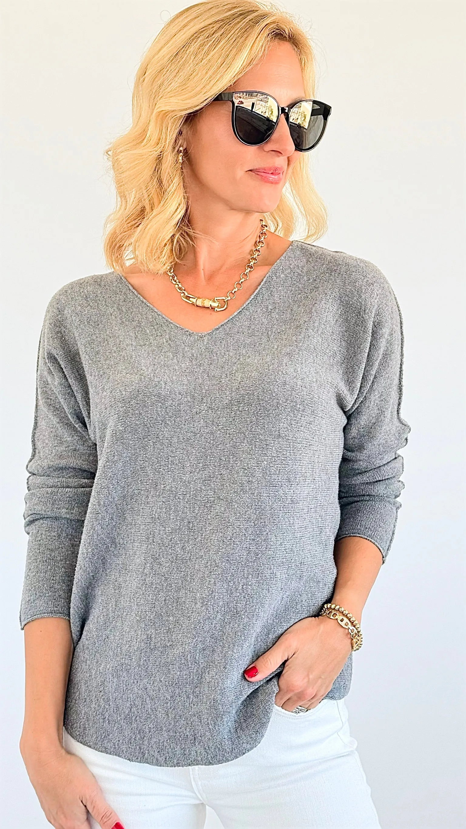 Soho Italian V-Neck Pullover - Heather Gray