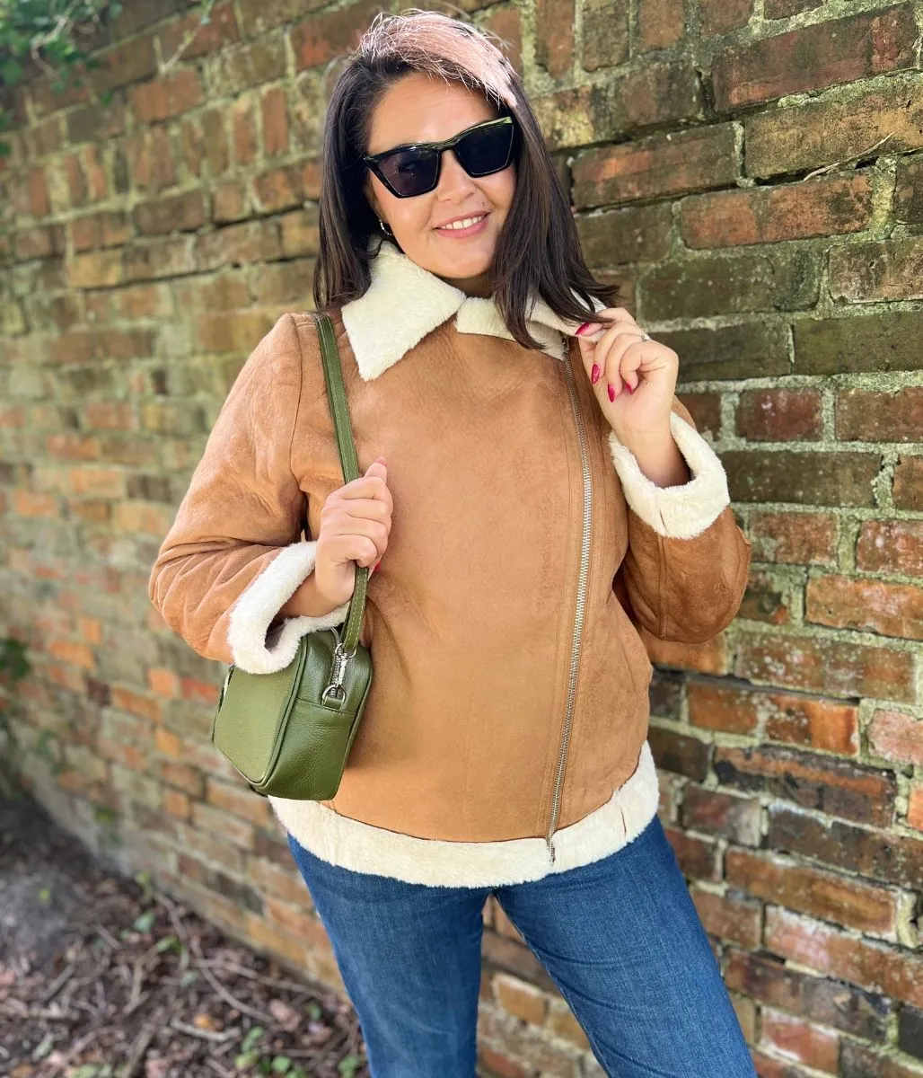 Tan Shannay Aviator Jacket