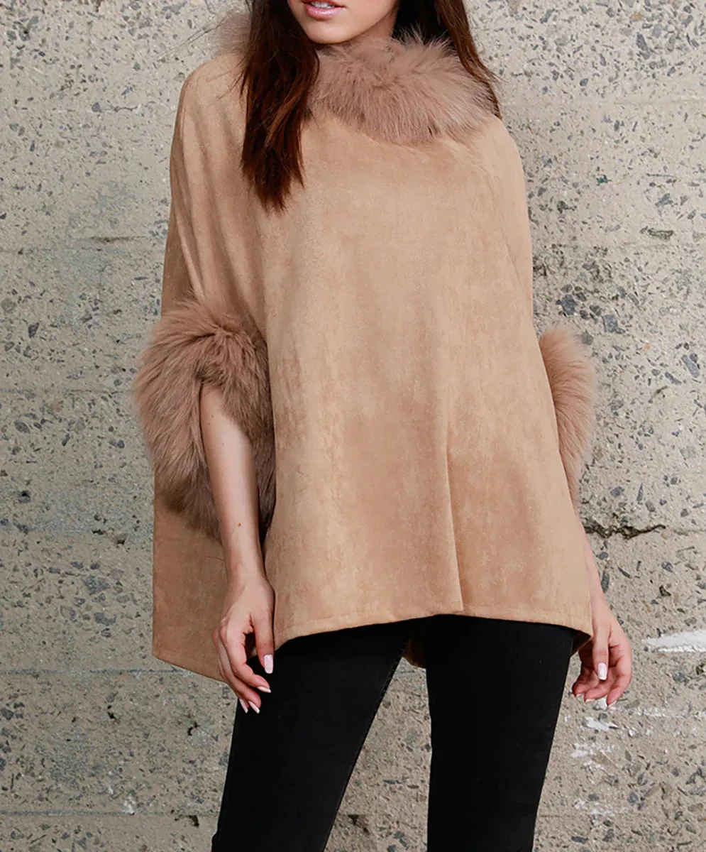 Taupe Fur Trim Poncho