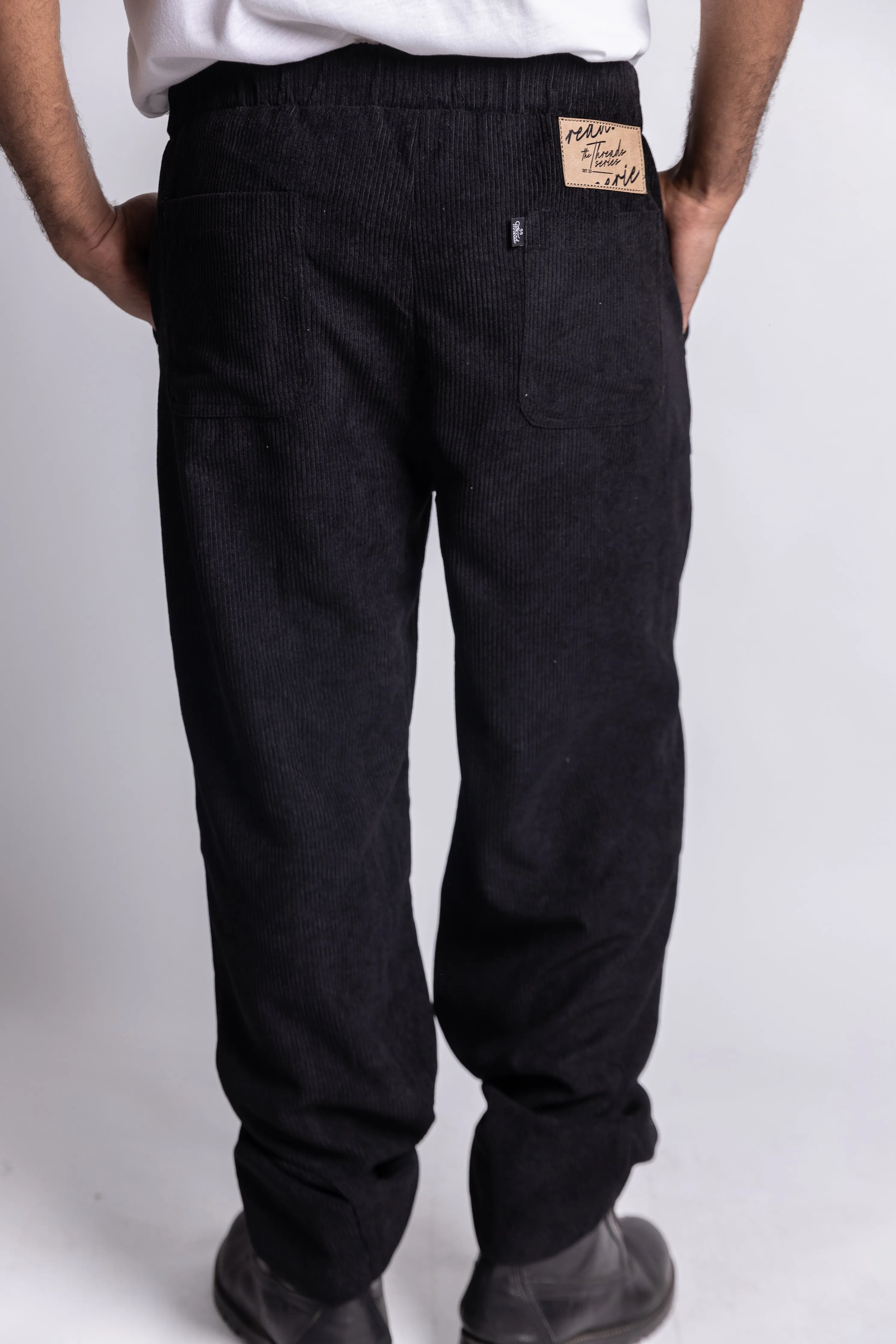 Wide Leg Corduroy Pants - Black