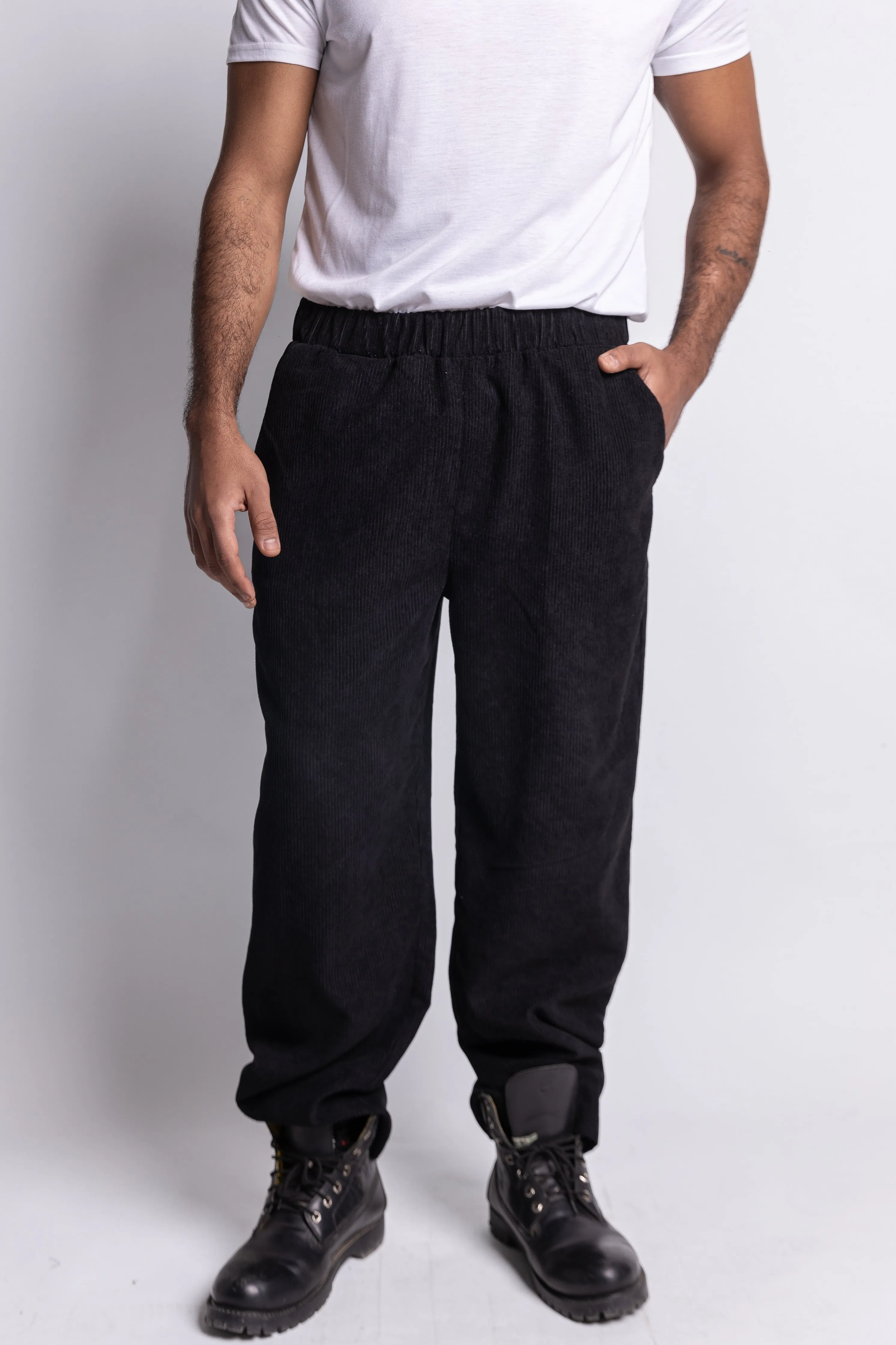 Wide Leg Corduroy Pants - Black