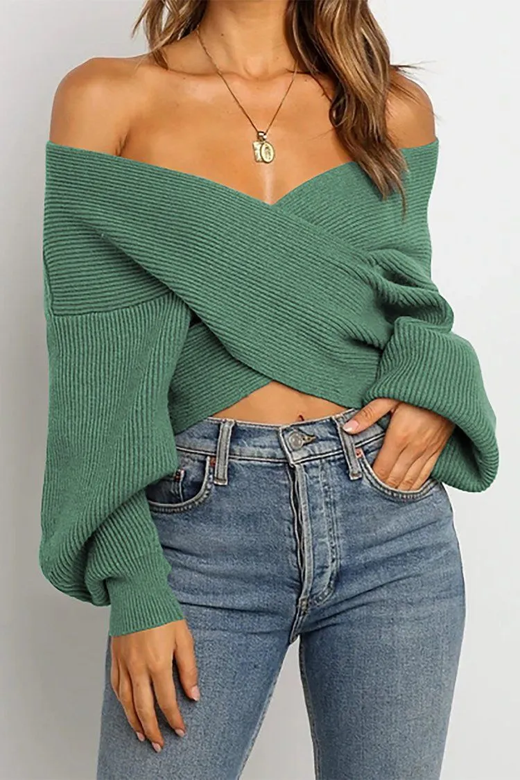 Women’s V Neck Off Shoulder Oversized Sweater