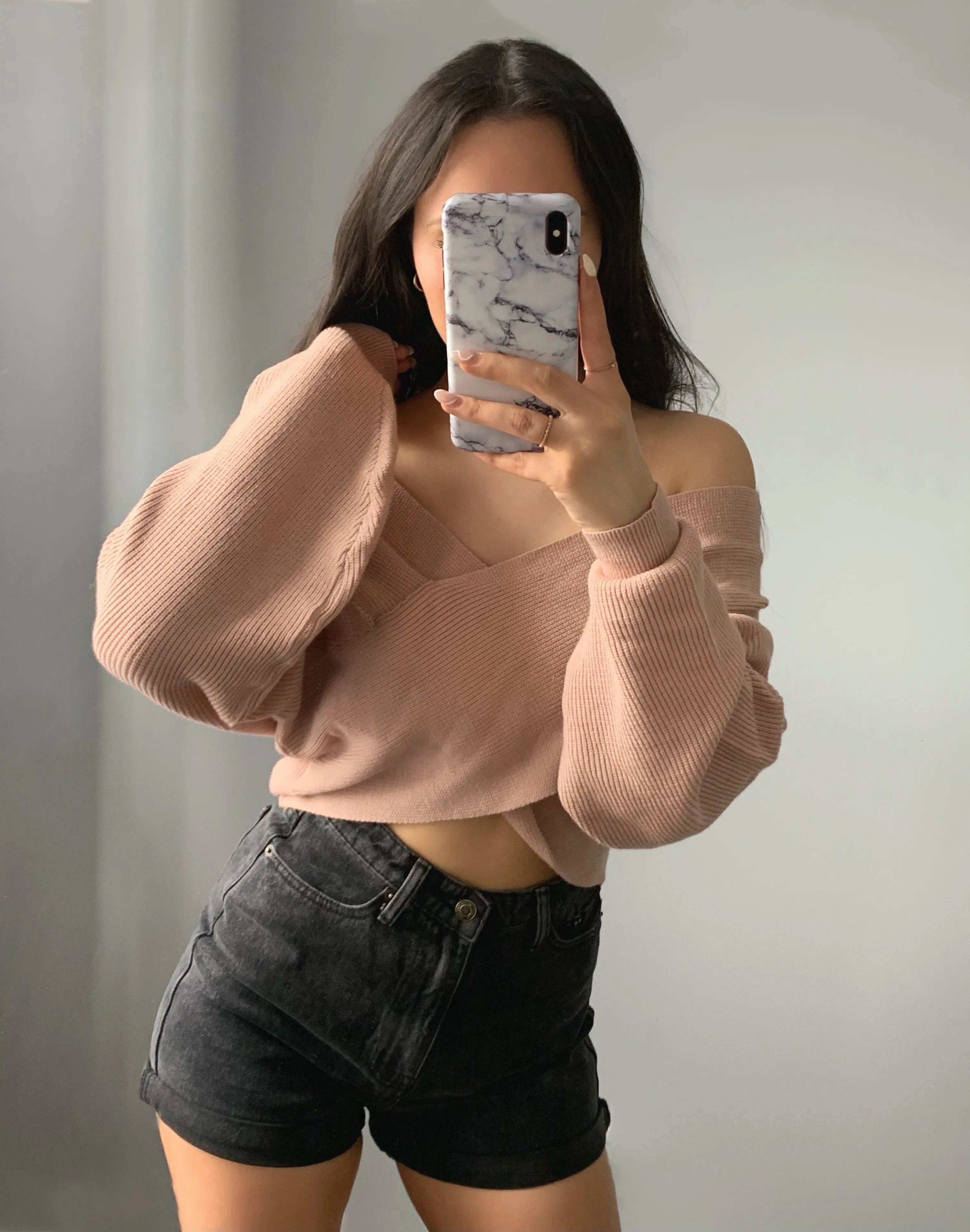 Women’s V Neck Off Shoulder Oversized Sweater