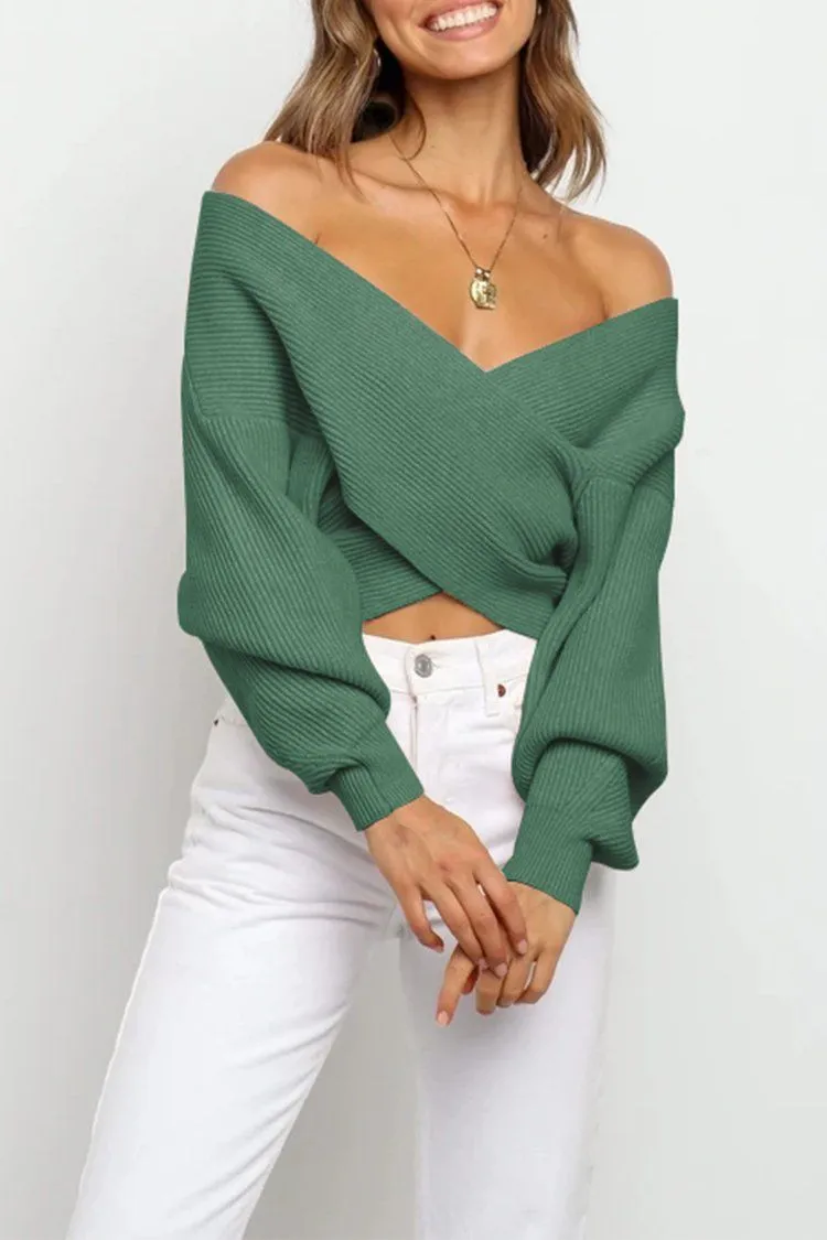 Women’s V Neck Off Shoulder Oversized Sweater