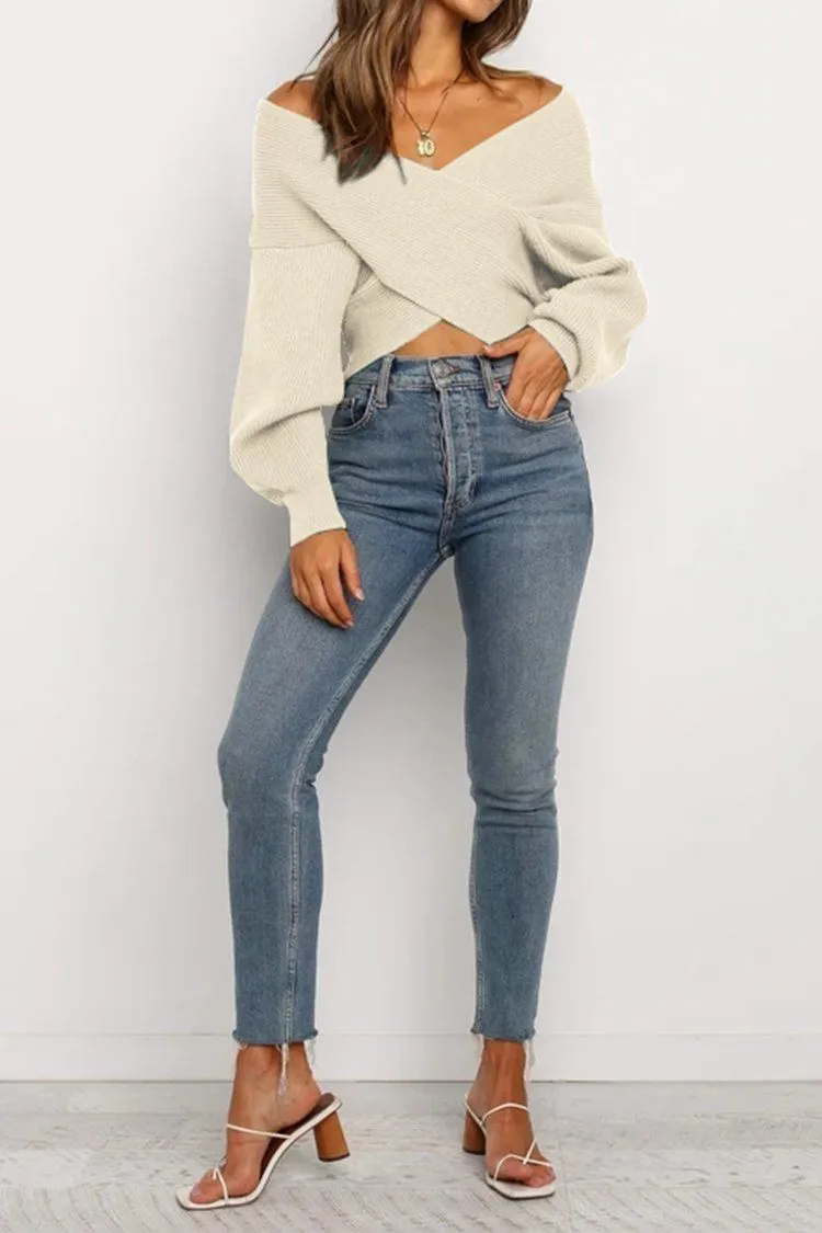 Women’s V Neck Off Shoulder Oversized Sweater