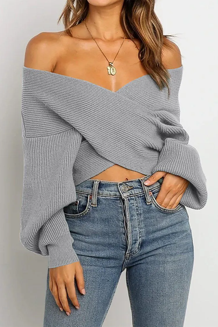 Women’s V Neck Off Shoulder Oversized Sweater