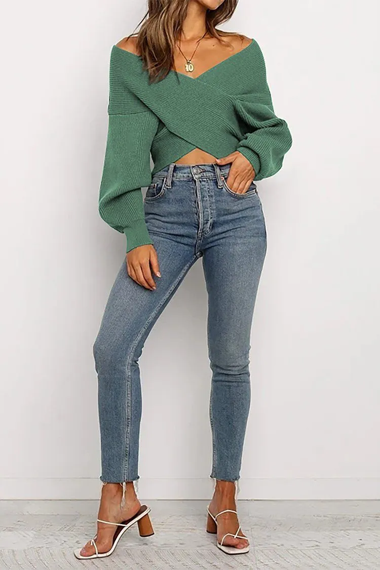 Women’s V Neck Off Shoulder Oversized Sweater