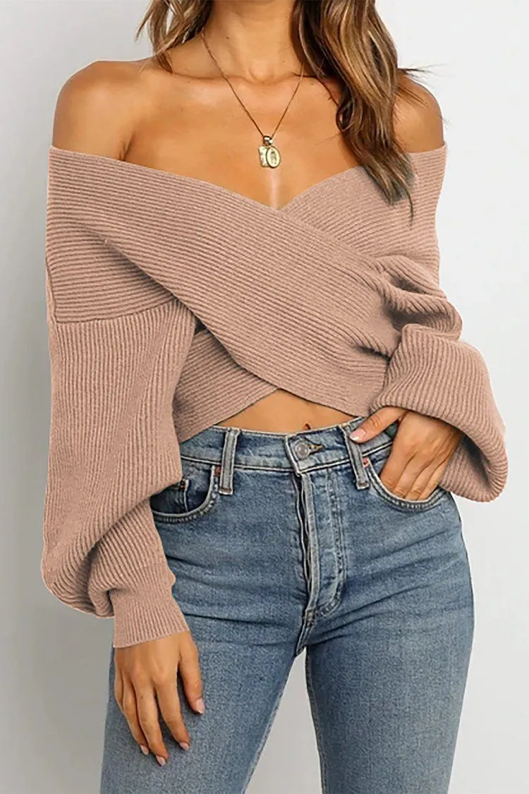 Women’s V Neck Off Shoulder Oversized Sweater