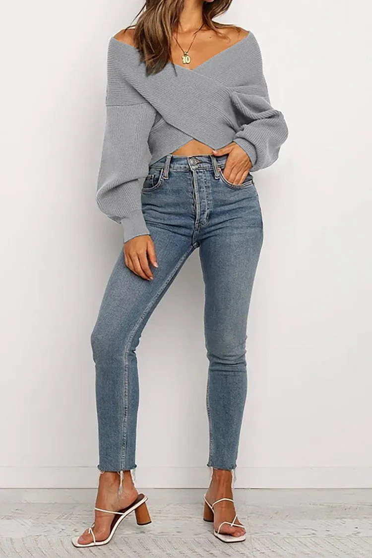 Women’s V Neck Off Shoulder Oversized Sweater