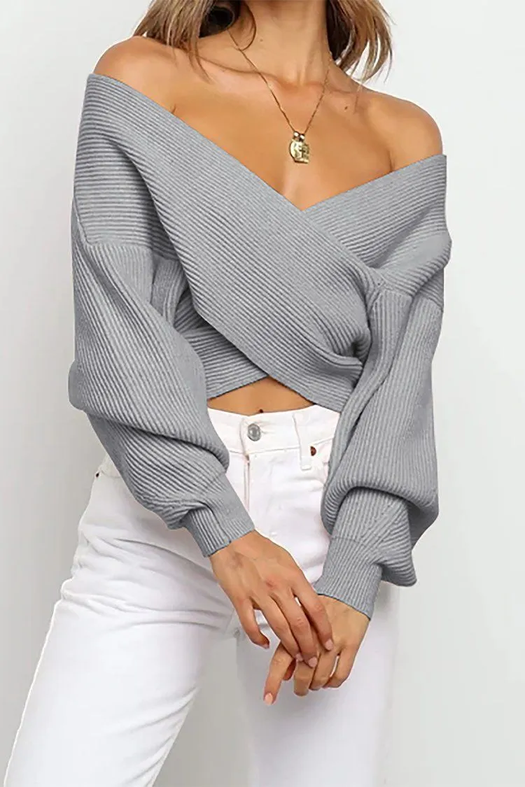 Women’s V Neck Off Shoulder Oversized Sweater