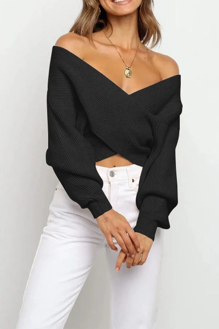 Women’s V Neck Off Shoulder Oversized Sweater