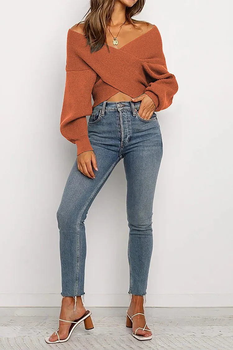 Women’s V Neck Off Shoulder Oversized Sweater