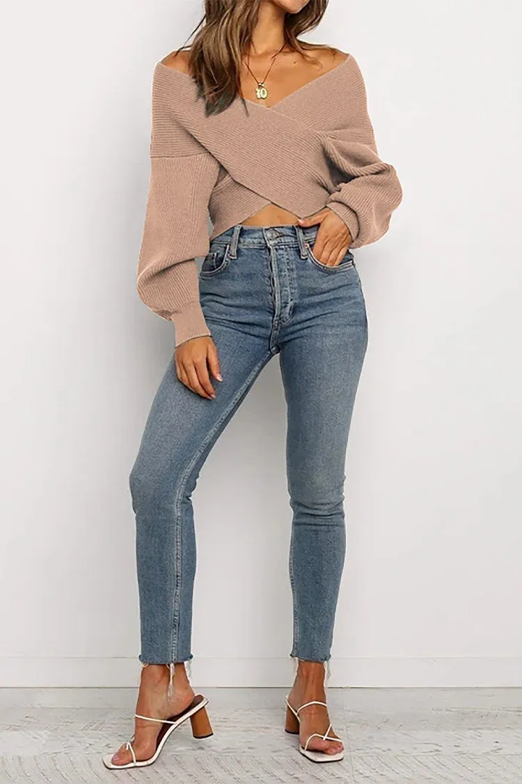 Women’s V Neck Off Shoulder Oversized Sweater