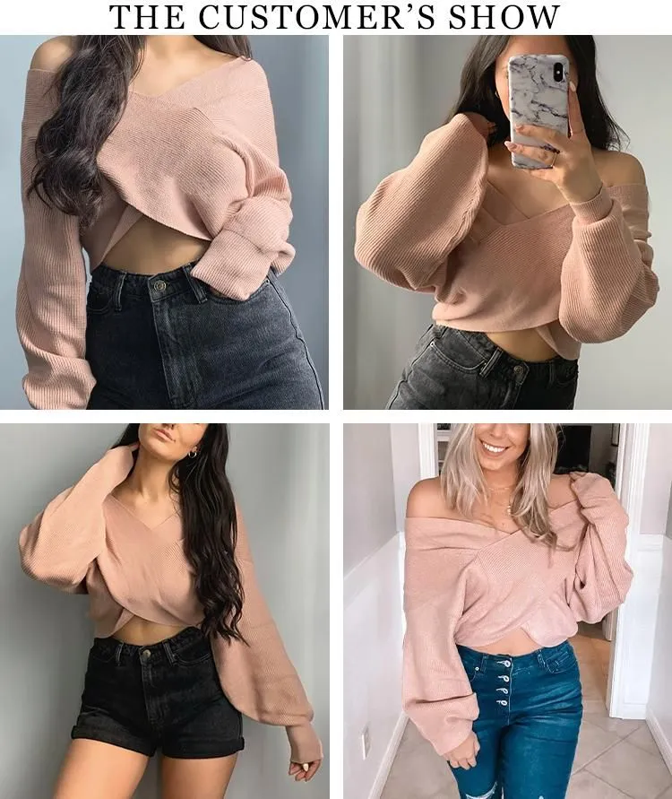 Women’s V Neck Off Shoulder Oversized Sweater